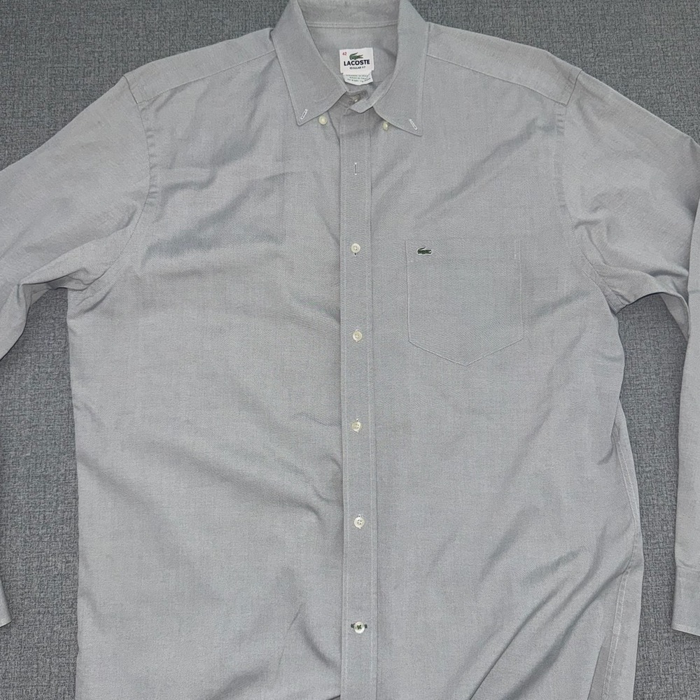 Lacoste Size 42 Mens Button Down Shirt Gray Regular Fit Cotton Alligator Logo M